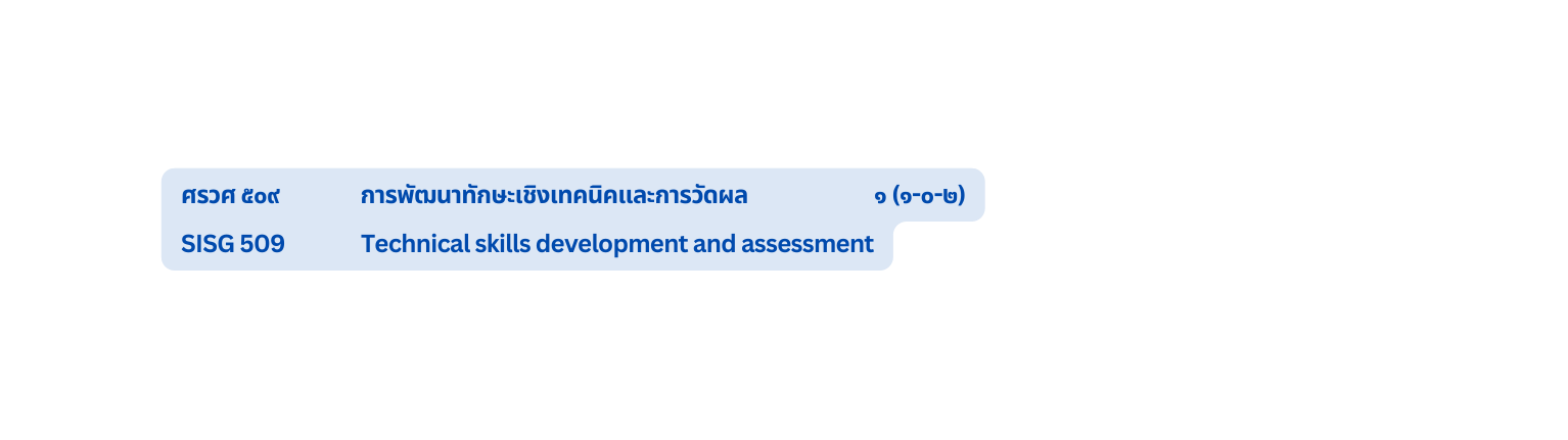 ศรวศ ๕๐๙ การพ ฒนาท กษะเช งเทคน คและการว ดผล ๑ ๑ ๐ ๒ SISG 509 Technical skills development and assessment